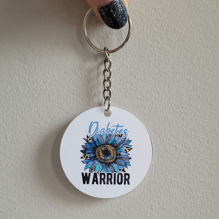 Diabetes warrior blue flower keychain