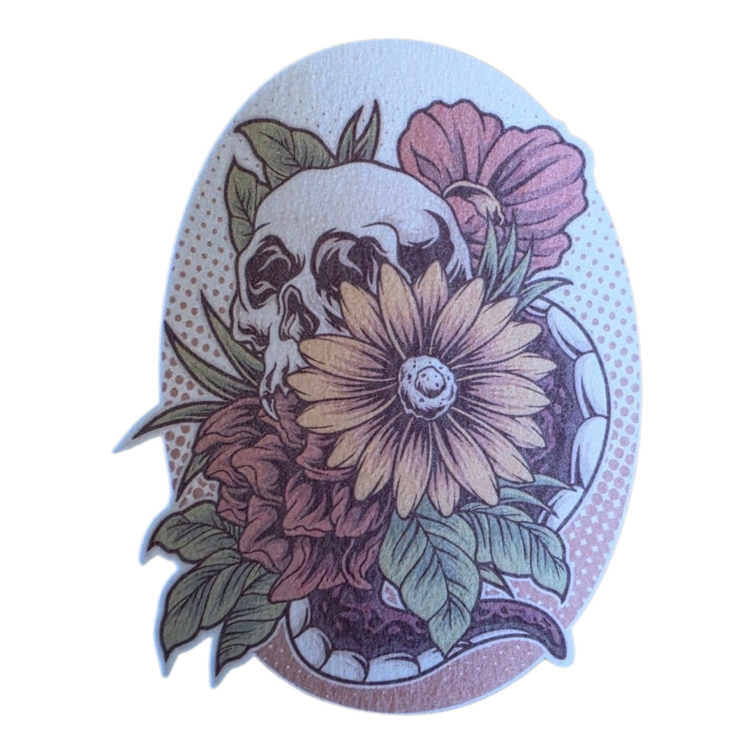 No cutout Silly Patch: Skull flowers
