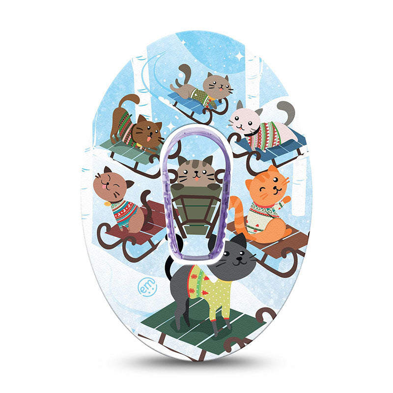 ExpressionMed Dexcom G6 transmitter sticker: Sledding cats in sweaters