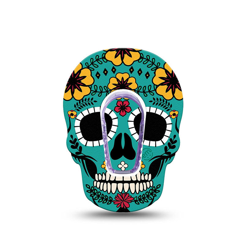 ExpressionMed Dexcom G6 transmitter sticker: Teal skull