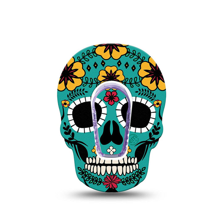 ExpressionMed Dexcom G6 transmitter sticker: Teal skull