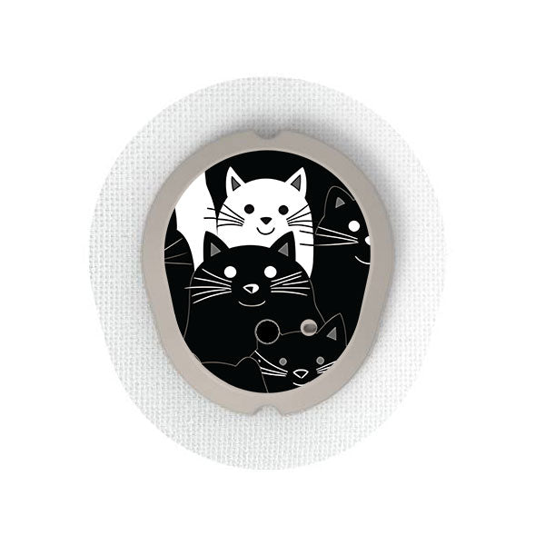 Dexcom G7 transmitter sticker: Black and white cats