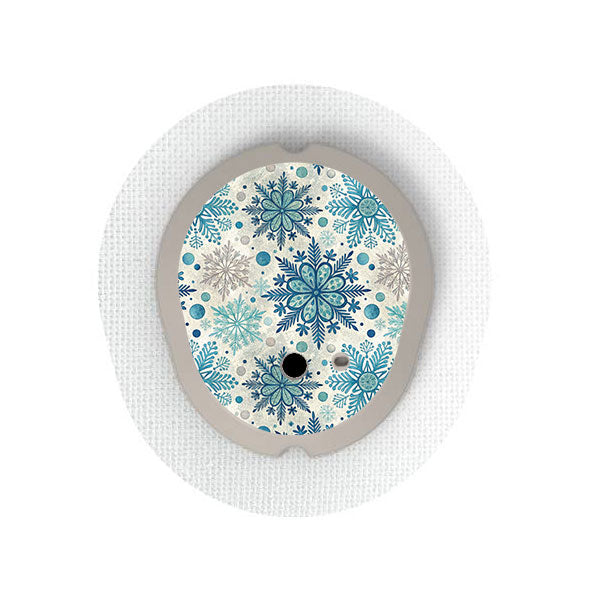 Dexcom G7 transmitter sticker: Blue snowflakes