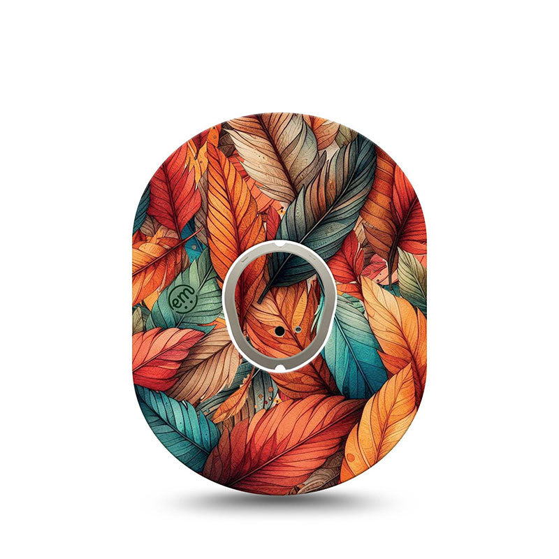 ExpressionMed Dexcom G7 transmitter sticker: Fall leaf feathers