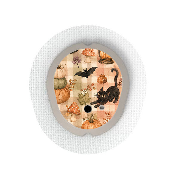 Dexcom G7 transmitter sticker: Black cat and pumpkins