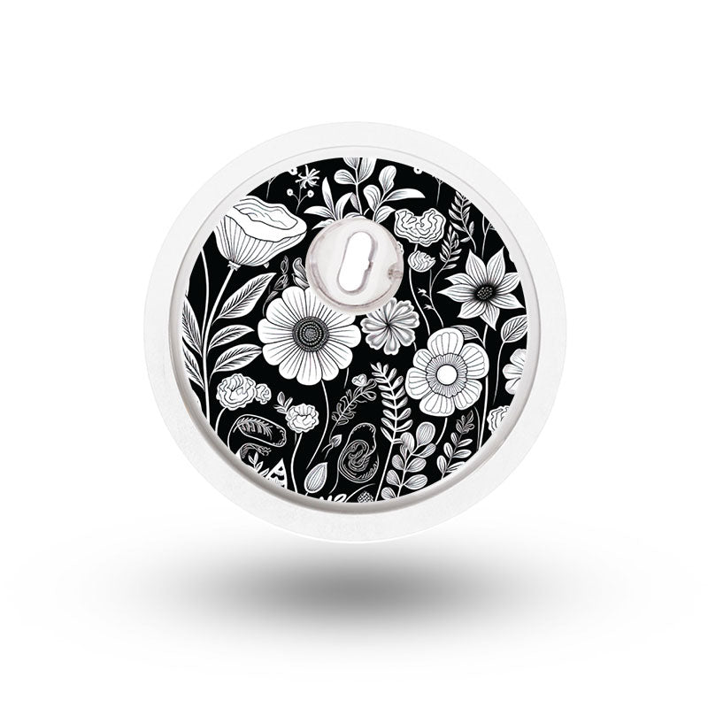 Freestyle Libre 3 sensor sticker: Black and white blooms