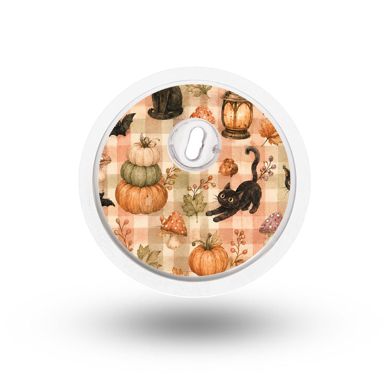 Freestyle Libre 3 sensor sticker: Black cat and pumpkins