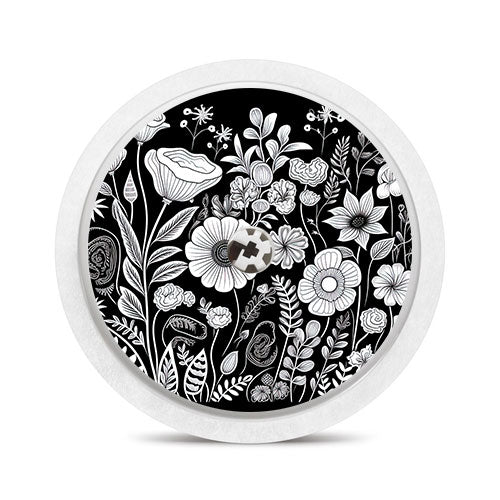 Freestyle Libre 2 sensor sticker: Black and white blooms