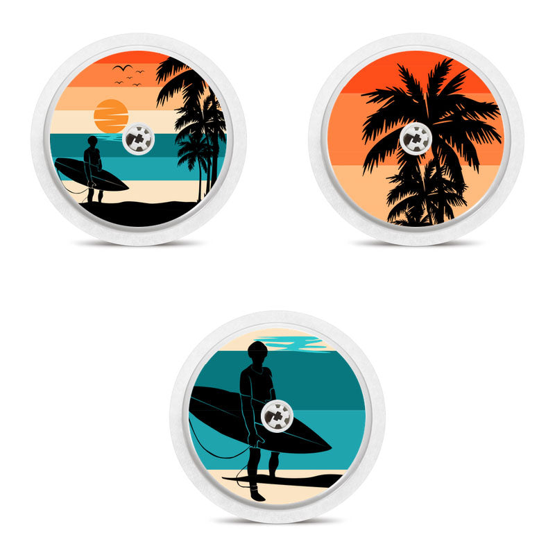 Freestyle Libre 1 & 2 sensor stickers: Surfer trio