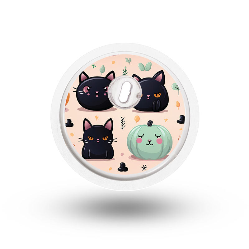 Freestyle Libre 3 sensor sticker: Halloween cats and pumpkins