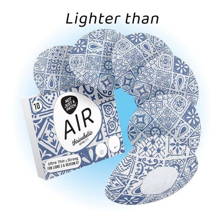 Not Just a Patch X Thrivabetic Air Adhesive patches for Dexcom G7 &amp; Freestyle Libre 3: Mediterranean Blue - Pack of 10