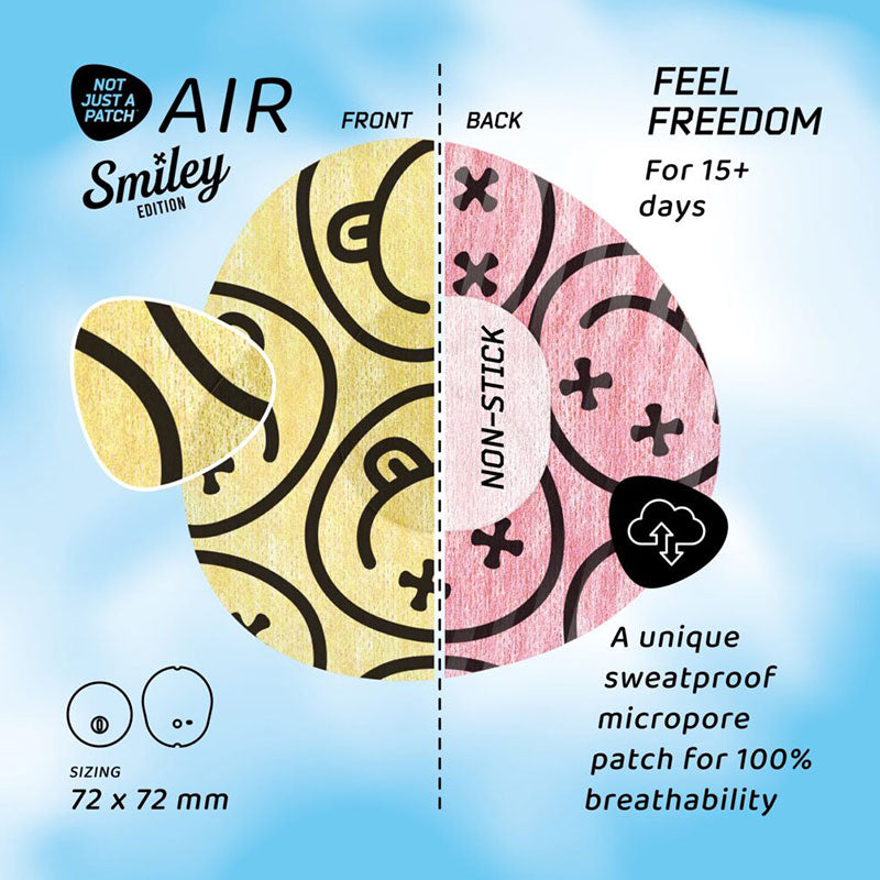Not Just a Patch Air Adhesive patches for Dexcom G7 &amp; Freestyle Libre 3: Smiley Multicolor - Pack of 10