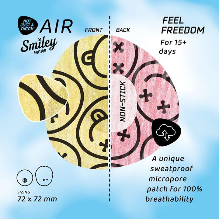 Not Just a Patch Air Adhesive patches for Dexcom G7 &amp; Freestyle Libre 3: Smiley Multicolor - Pack of 10
