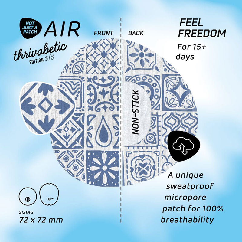 Not Just a Patch X Thrivabetic Air Adhesive patches for Dexcom G7 &amp; Freestyle Libre 3: Mediterranean Blue - Pack of 10
