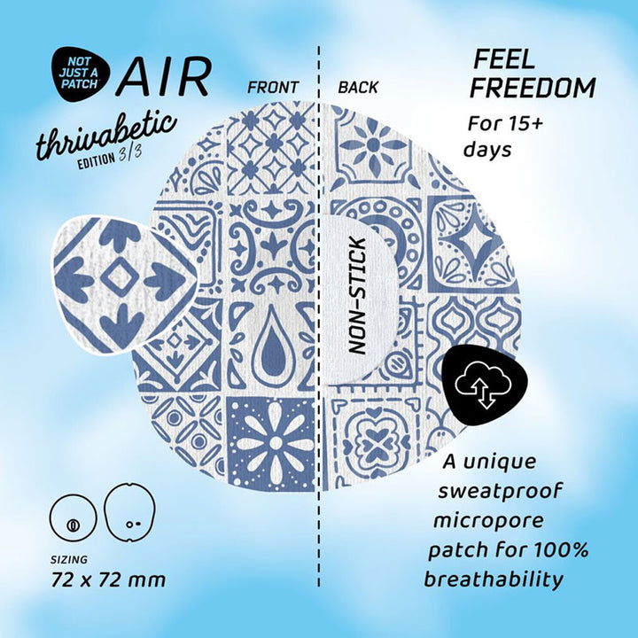 Not Just a Patch X Thrivabetic Air Adhesive patches for Dexcom G7 &amp; Freestyle Libre 3: Mediterranean Blue - Pack of 10