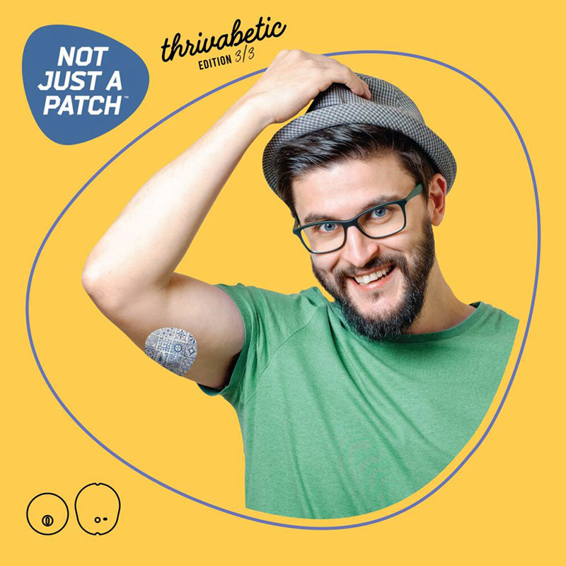 Not Just a Patch X Thrivabetic Adhesive patches for Dexcom G7 &amp; Freestyle Libre 3: Mediterranean Mosaic Blue - Pack of 10