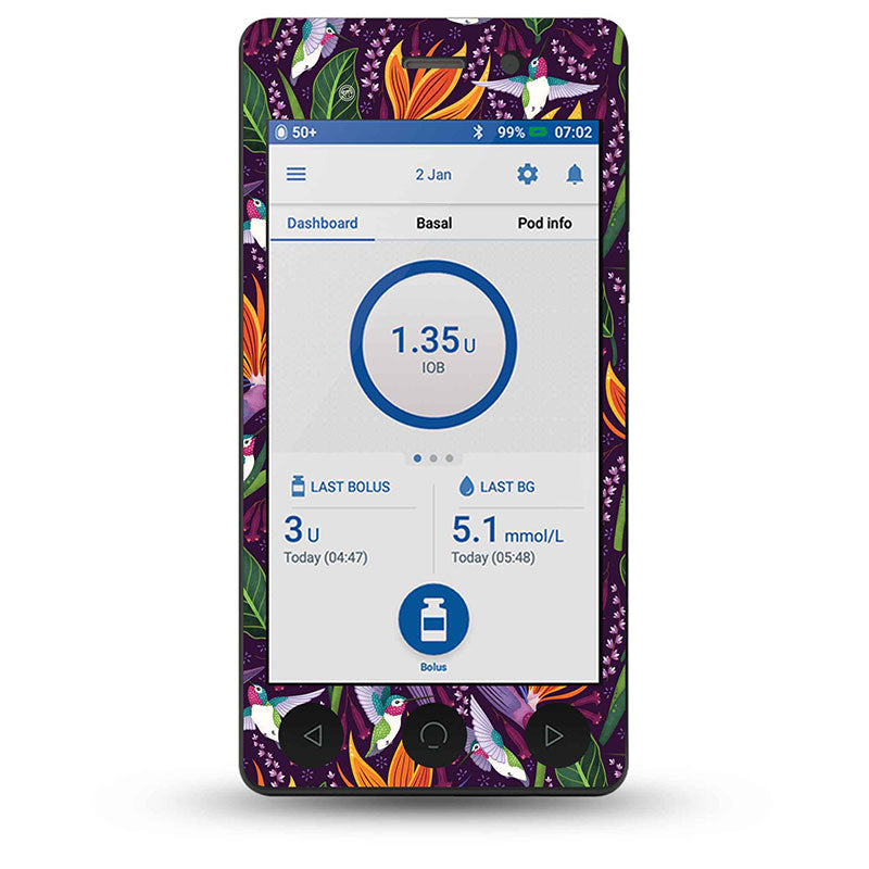 ExpressionMed Omnipod Dash decorative sticker: Hummingbird