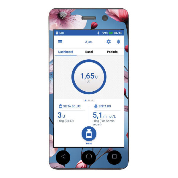 Omnipod Dash decorative sticker: Minimalist blue flowers