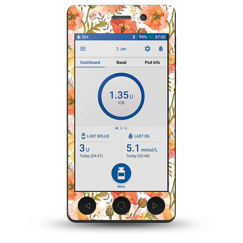 ExpressionMed Omnipod Dash decorative sticker: Peachy blooms