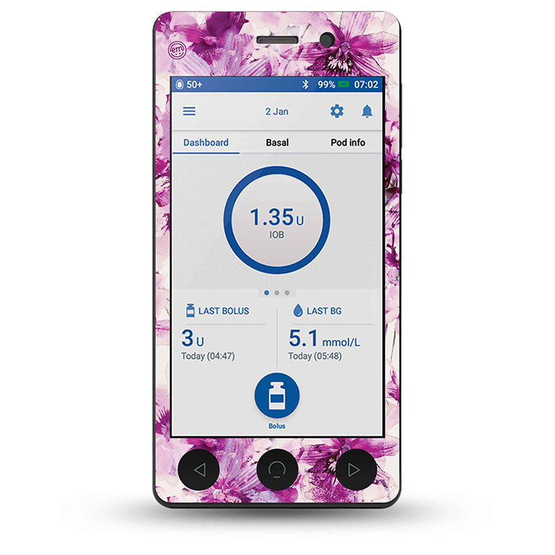 ExpressionMed Omnipod Dash decorative sticker: Violet orchids
