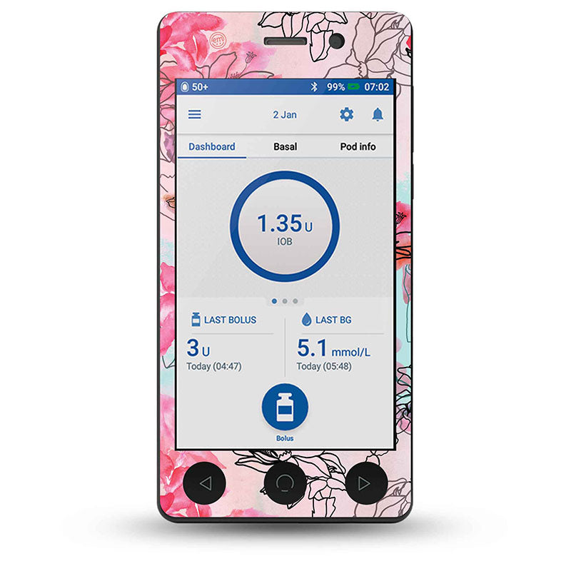 ExpressionMed Omnipod Dash decorative sticker: Whimsical blossoms