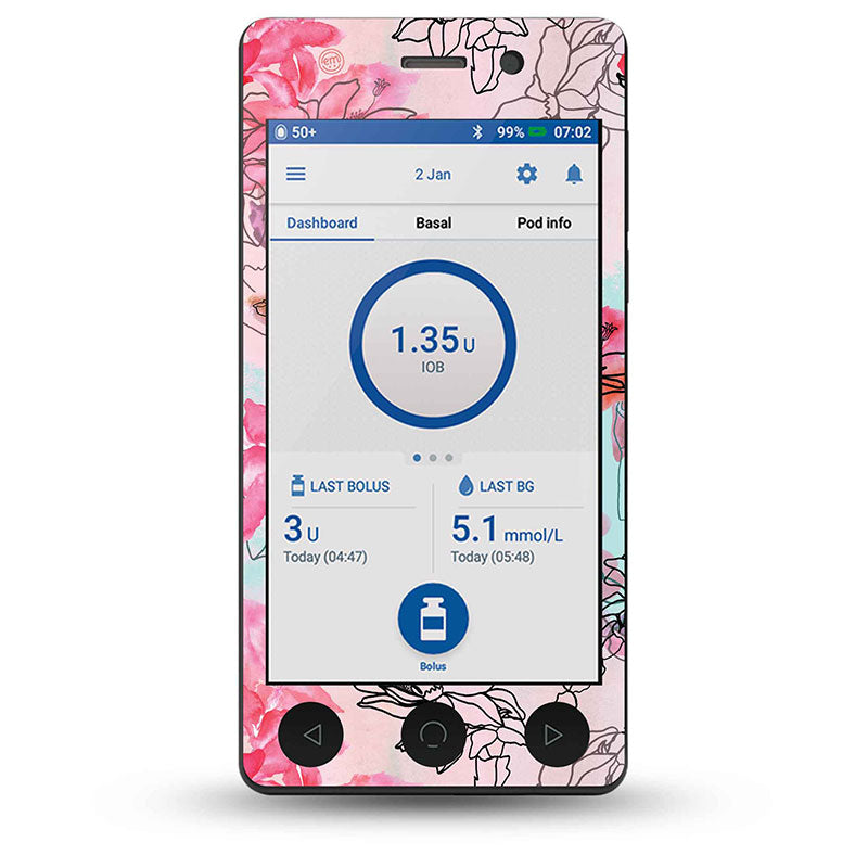 ExpressionMed Omnipod Dash decorative sticker: Whimsical blossoms