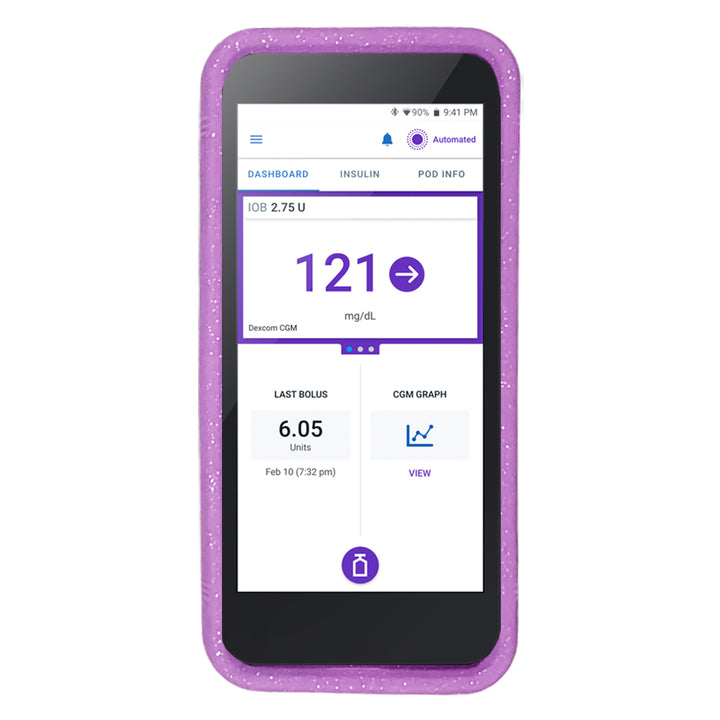 Coque gel Omnipod 5 : Paillettes violettes