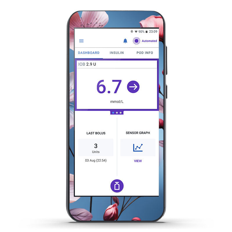 Autocollant décoratif Omnipod 5 : Fleurs bleues minimalistes
