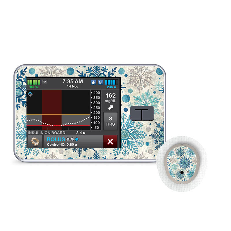Tandem t:slim decorative sticker: Blue snowflakes