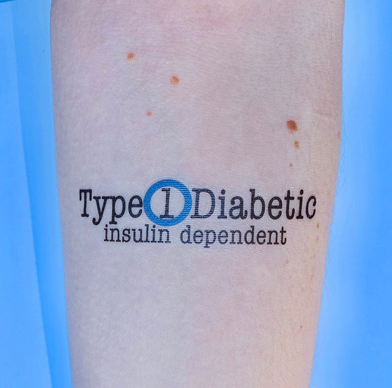 Type 1 Diabetic Insulin Dependent with blue ring - Medical Alert Temporary Tattoo